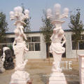 Hand Carved White Marble Man and Woman Statue Lights